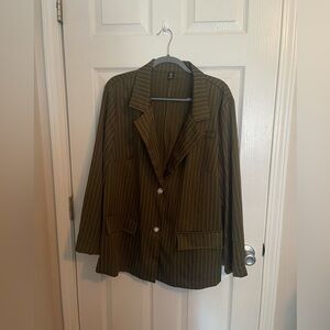 Plus Size Olive Green Pinstripe Blazer